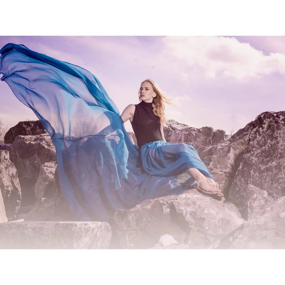 Women's Custom color Long chiffon skirt with elastic waist and full slit - Picture 1 of 8